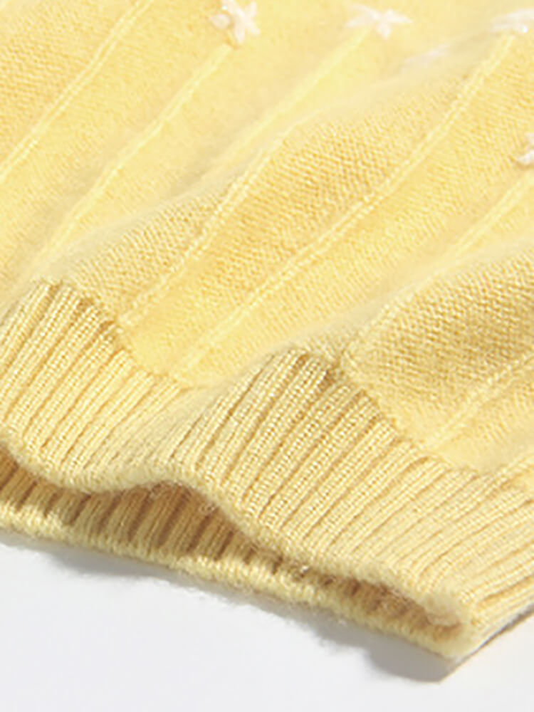 Soft Yellow Kids Cashmere Sweater with Embroidered Flowers